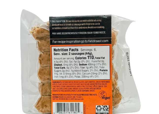 Mini Salchicha Sabor Maple Y Manzana 264g - Field Roast